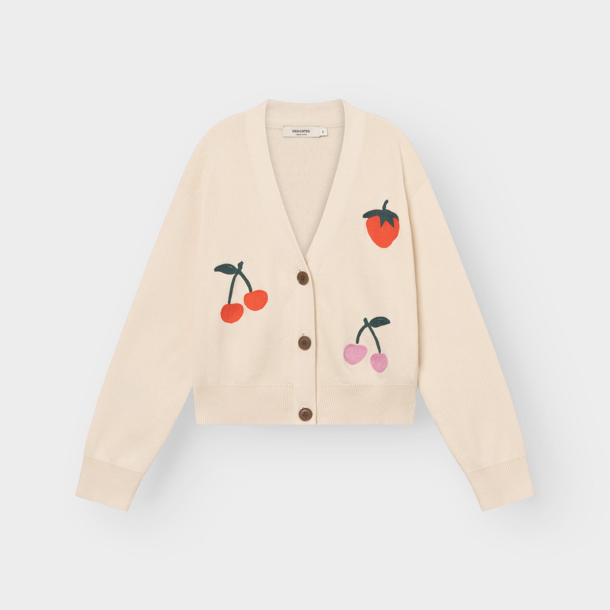 Dedicated Kanan Berries Cardigan  Strickjacke Bio Baumwolle weiß creme